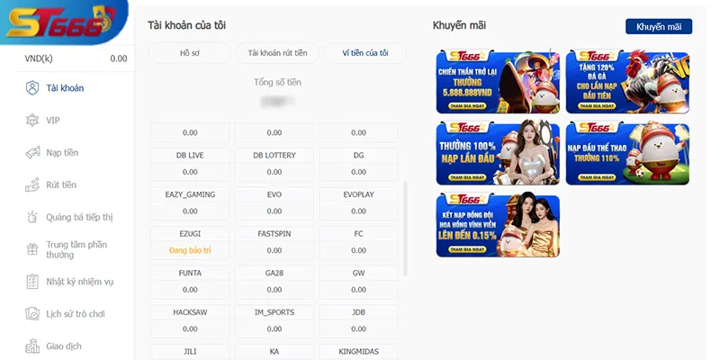 Giao diện rút thưởng game bài ST666 đơn giản, hỗ trợ đa kênh