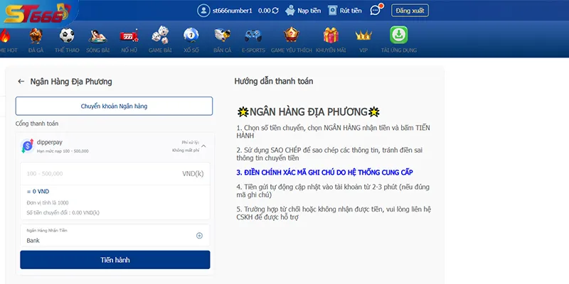 Thanh toán ST666 bằng mã QR ngân hàng không cần nhập thủ công