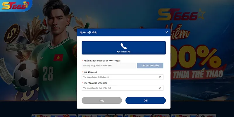 Hệ thống ST666 gửi mã OTP qua SMS để xác minh tài khoản