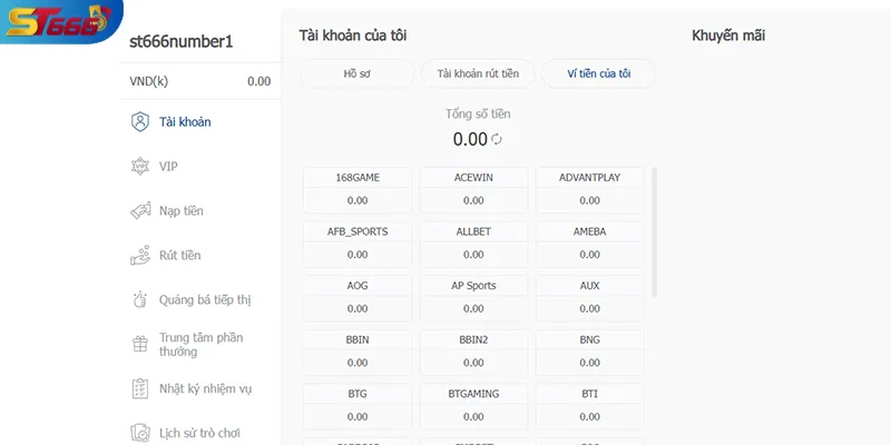 Luồng tiền giữa sảnh game và ví chính trong hệ thống ST666
